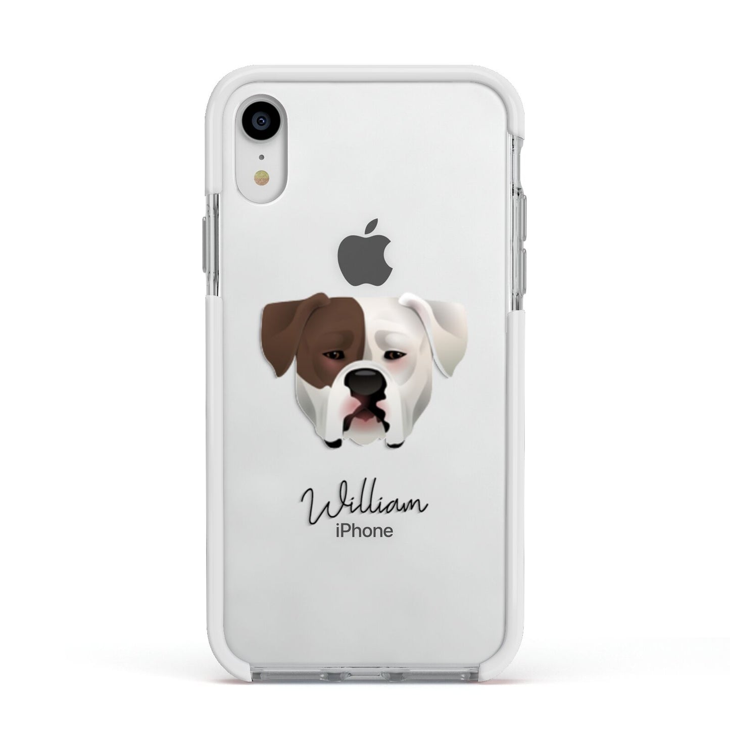 American Bulldog Personalised Apple iPhone XR Impact Case White Edge on Silver Phone