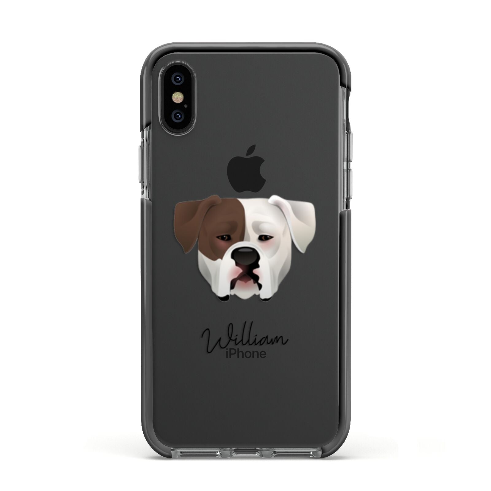 American Bulldog Personalised Apple iPhone Xs Impact Case Black Edge on Black Phone
