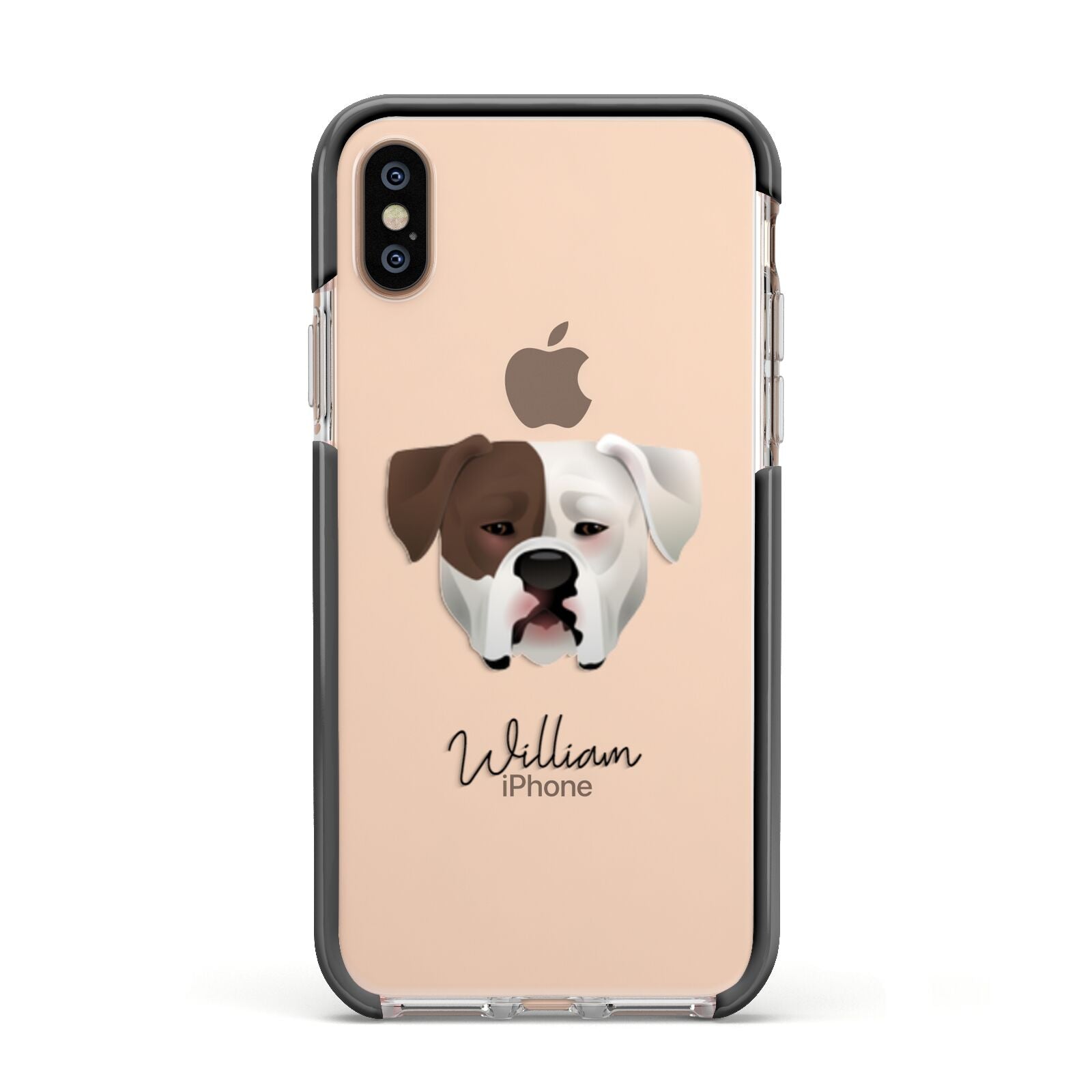American Bulldog Personalised Apple iPhone Xs Impact Case Black Edge on Gold Phone