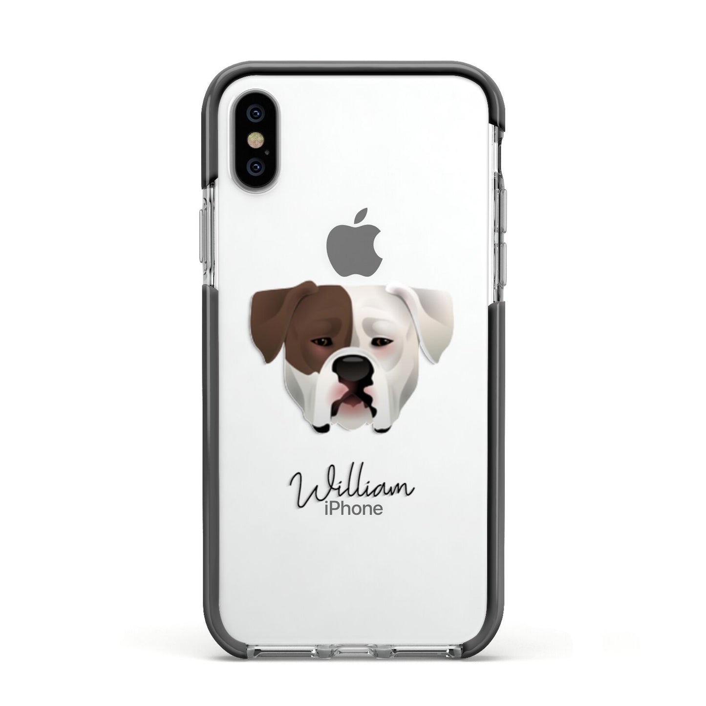 American Bulldog Personalised Apple iPhone Xs Impact Case Black Edge on Silver Phone