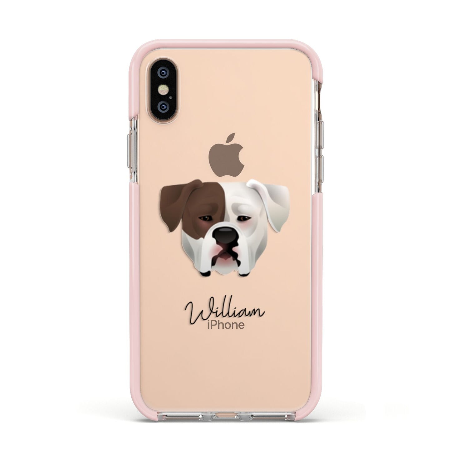 American Bulldog Personalised Apple iPhone Xs Impact Case Pink Edge on Gold Phone