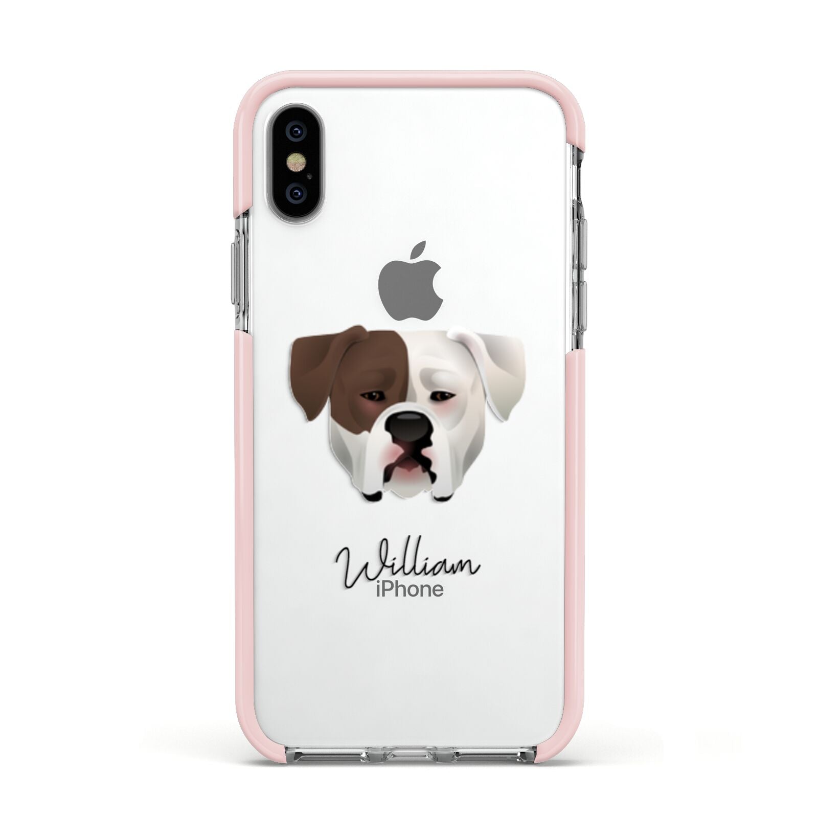 American Bulldog Personalised Apple iPhone Xs Impact Case Pink Edge on Silver Phone