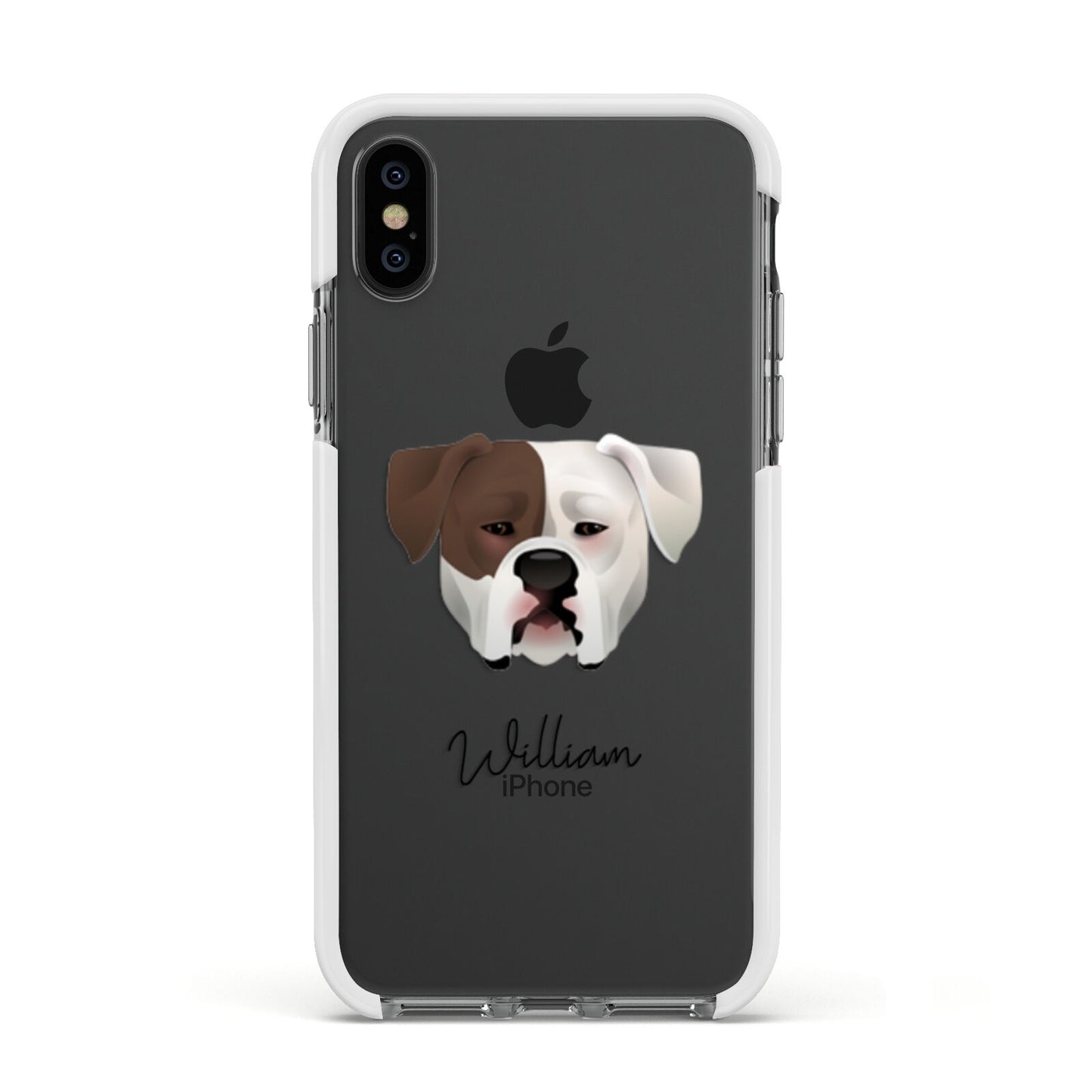American Bulldog Personalised Apple iPhone Xs Impact Case White Edge on Black Phone
