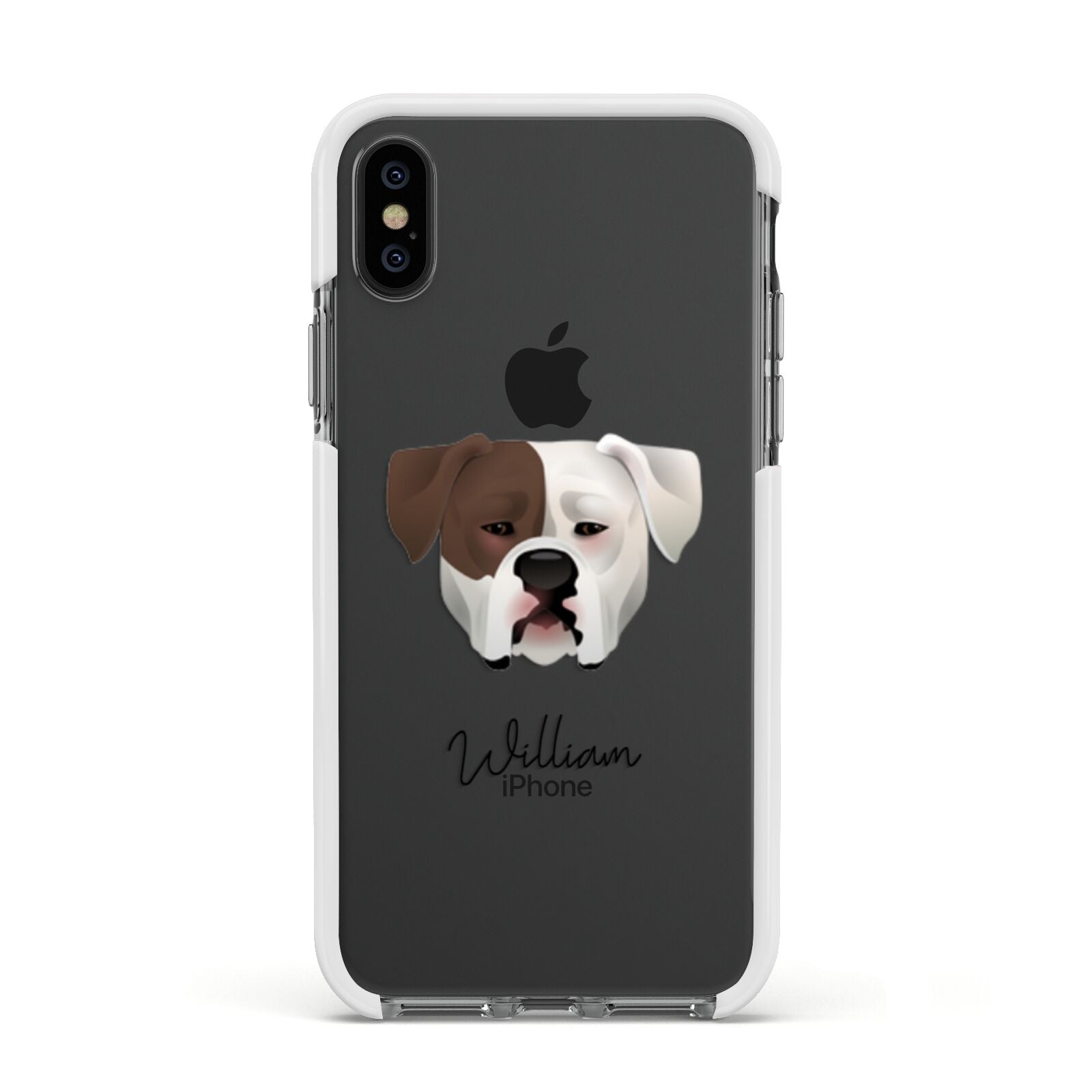 American Bulldog Personalised Apple iPhone Xs Impact Case White Edge on Black Phone