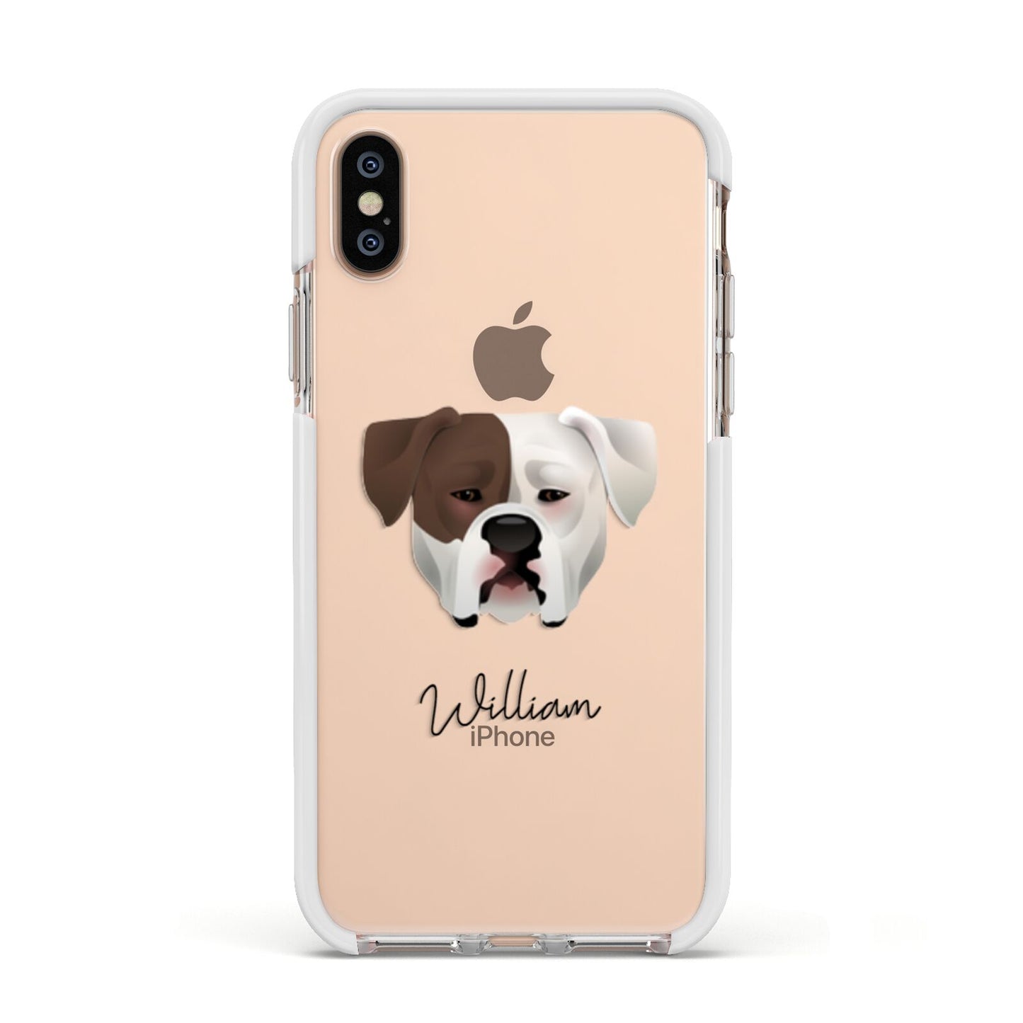 American Bulldog Personalised Apple iPhone Xs Impact Case White Edge on Gold Phone