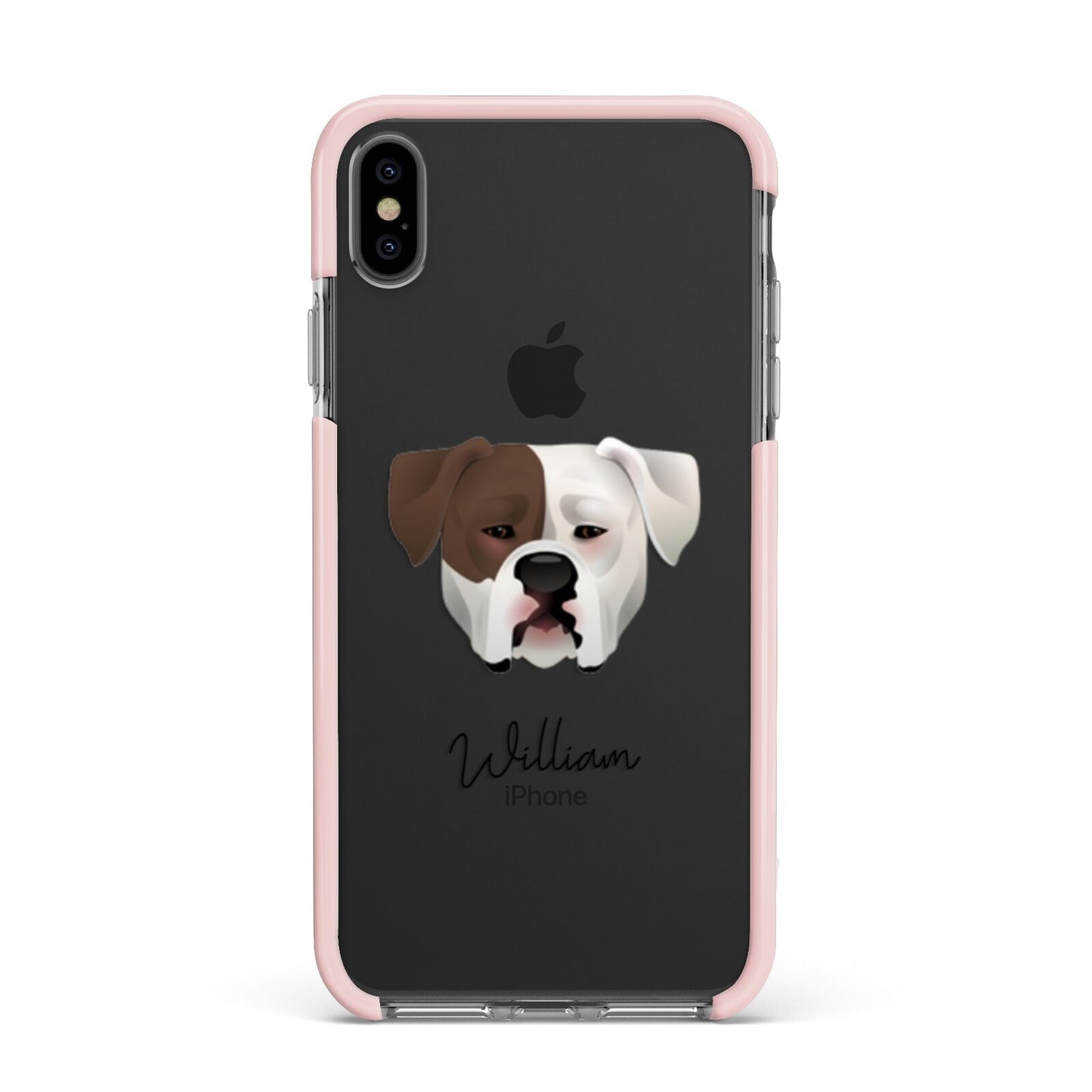 American Bulldog Personalised Apple iPhone Xs Max Impact Case Pink Edge on Black Phone
