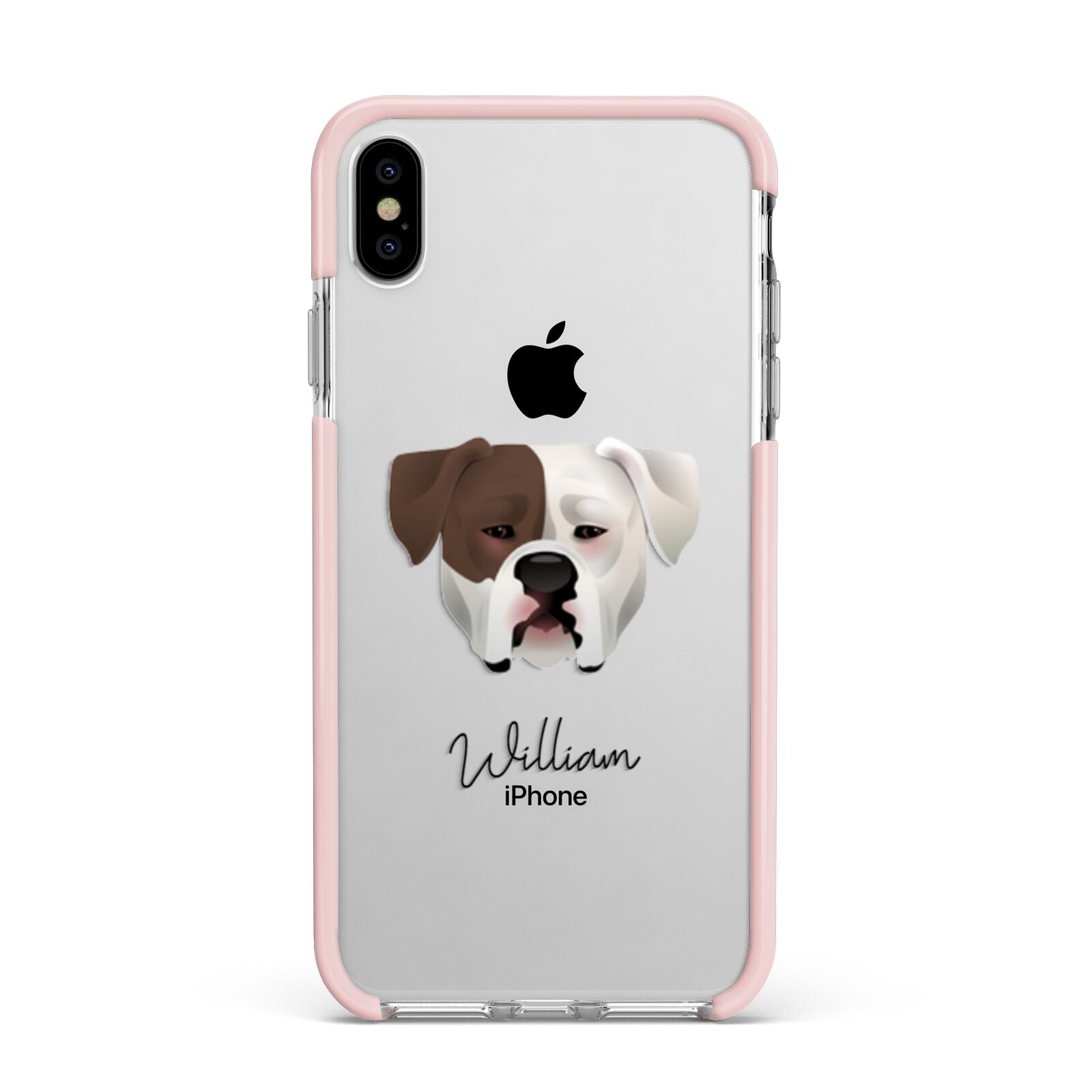 American Bulldog Personalised Apple iPhone Xs Max Impact Case Pink Edge on Silver Phone