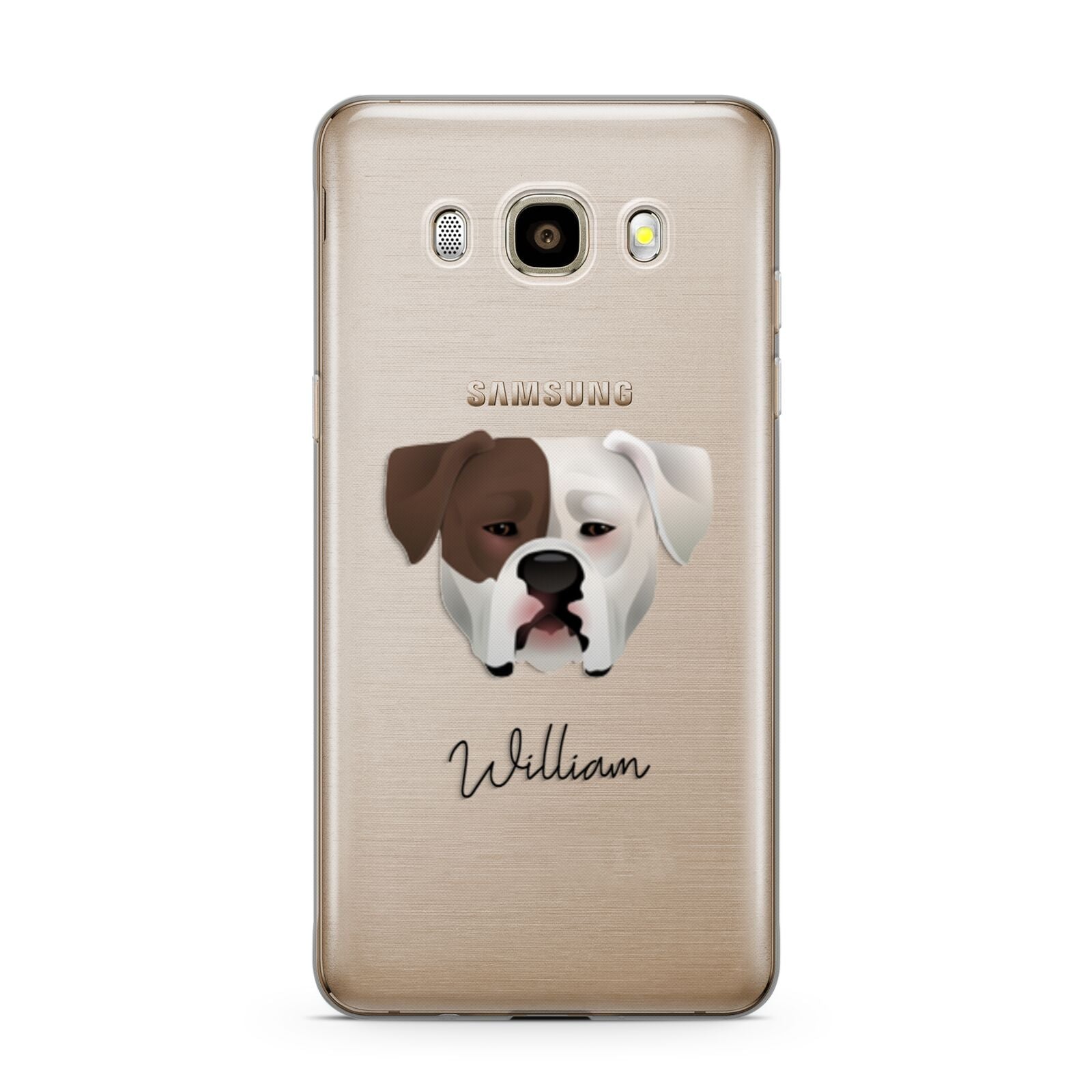 American Bulldog Personalised Samsung Galaxy J7 2016 Case on gold phone