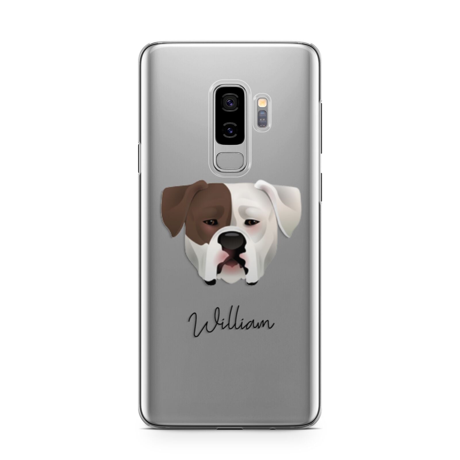 American Bulldog Personalised Samsung Galaxy S9 Plus Case on Silver phone