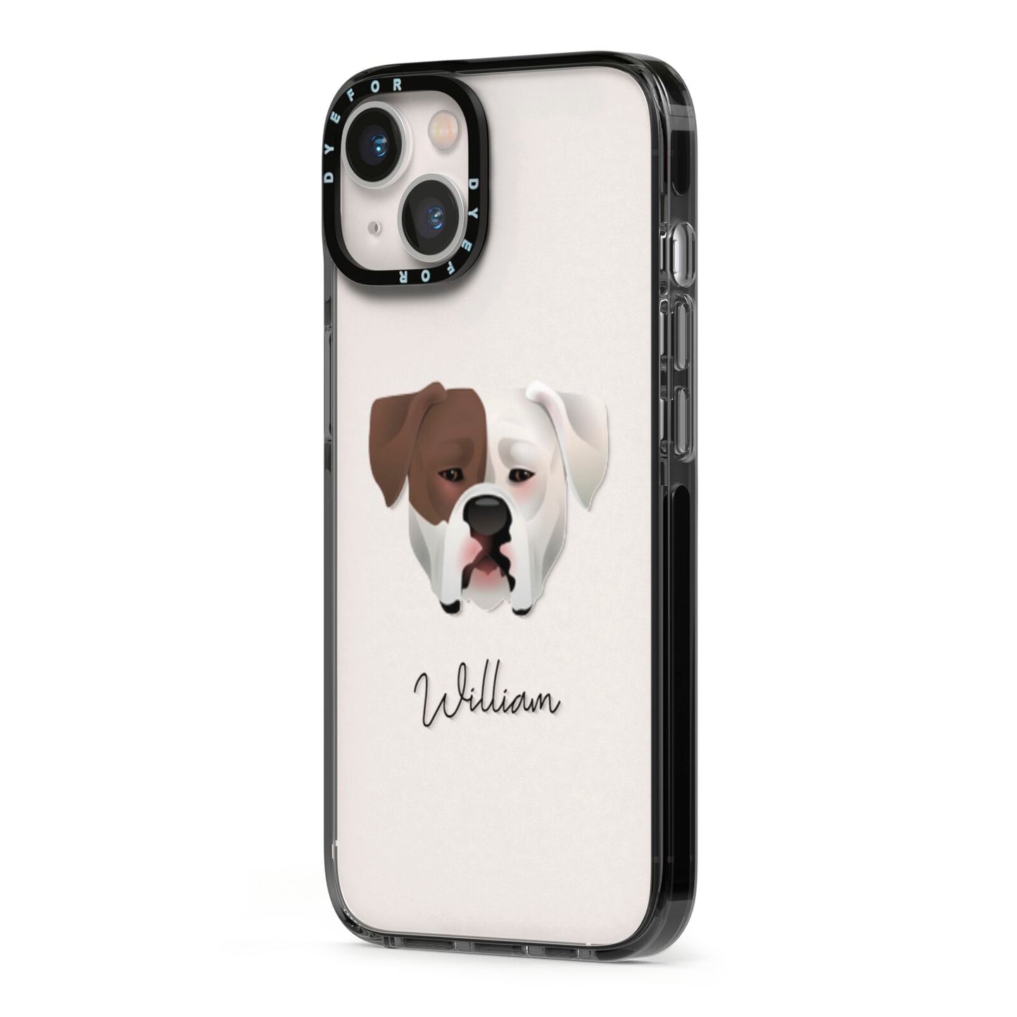 American Bulldog Personalised iPhone 13 Black Impact Case Side Angle on Silver phone