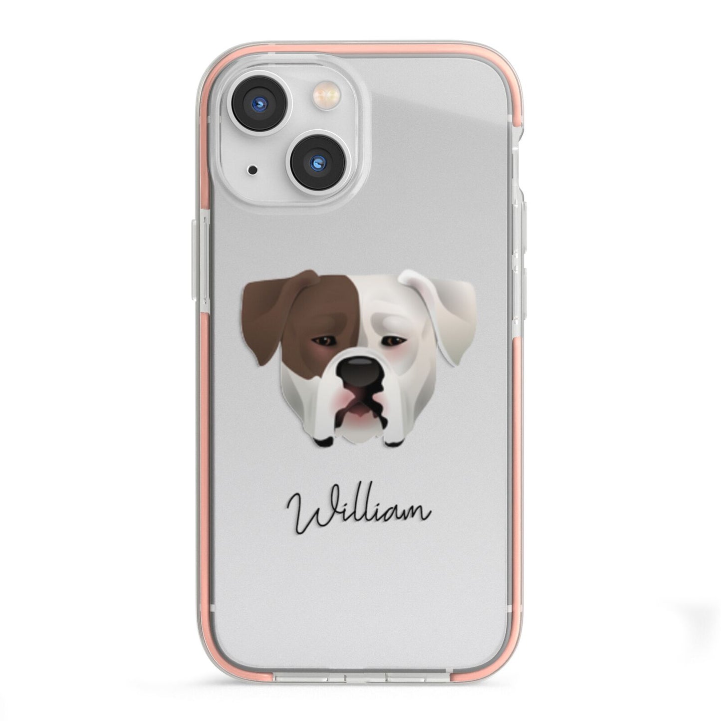 American Bulldog Personalised iPhone 13 Mini TPU Impact Case with Pink Edges