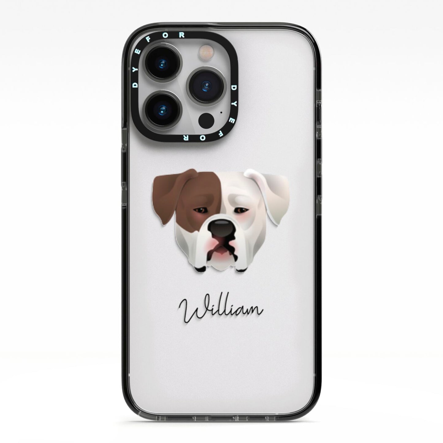 American Bulldog Personalised iPhone 13 Pro Black Impact Case on Silver phone