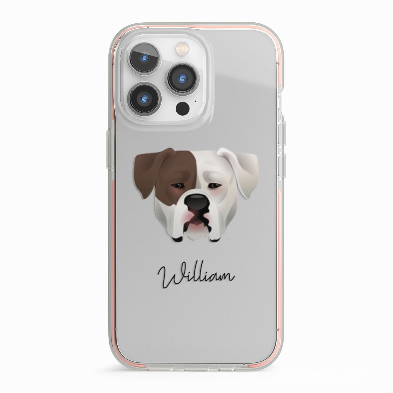 American Bulldog Personalised iPhone 13 Pro TPU Impact Case with Pink Edges