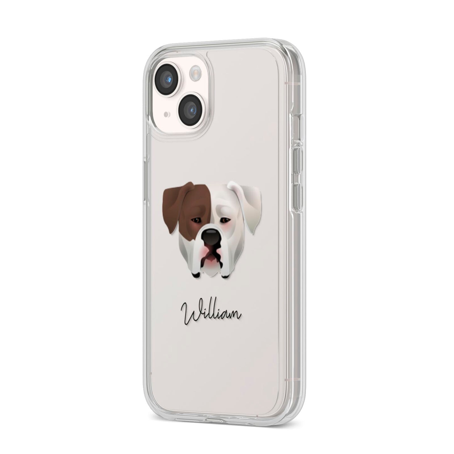 American Bulldog Personalised iPhone 14 Clear Tough Case Starlight Angled Image