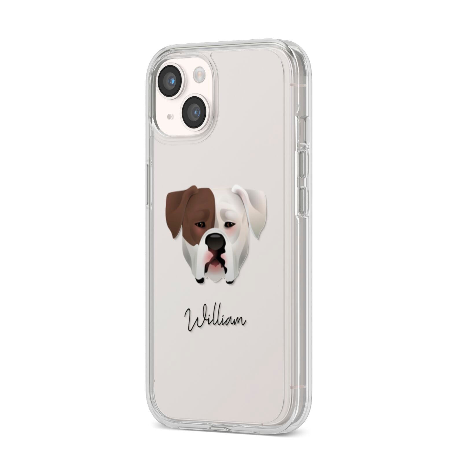 American Bulldog Personalised iPhone 14 Clear Tough Case Starlight Angled Image