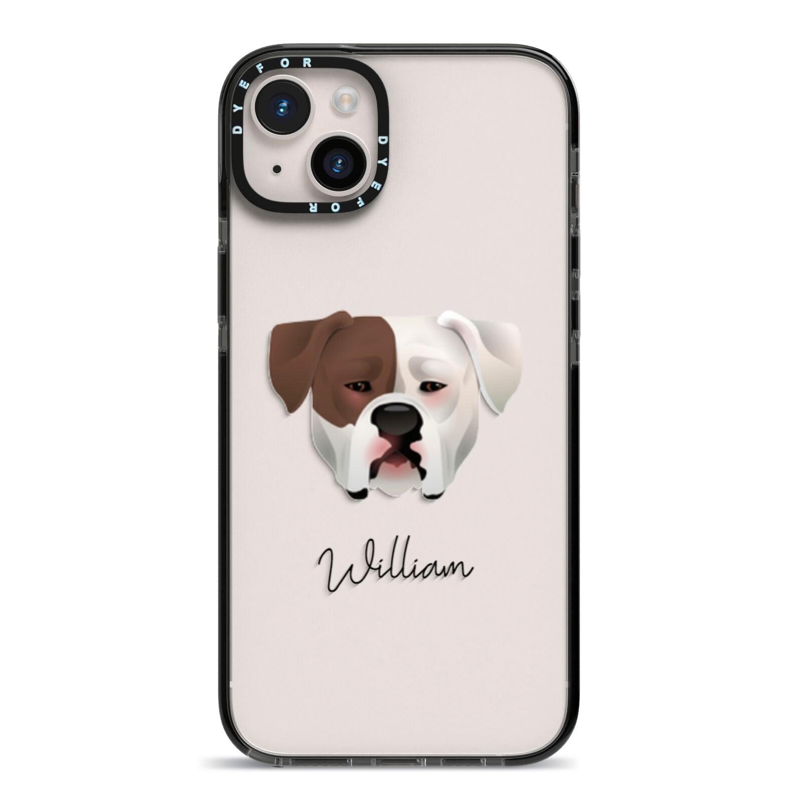 American Bulldog Personalised iPhone 14 Plus Black Impact Case on Silver phone