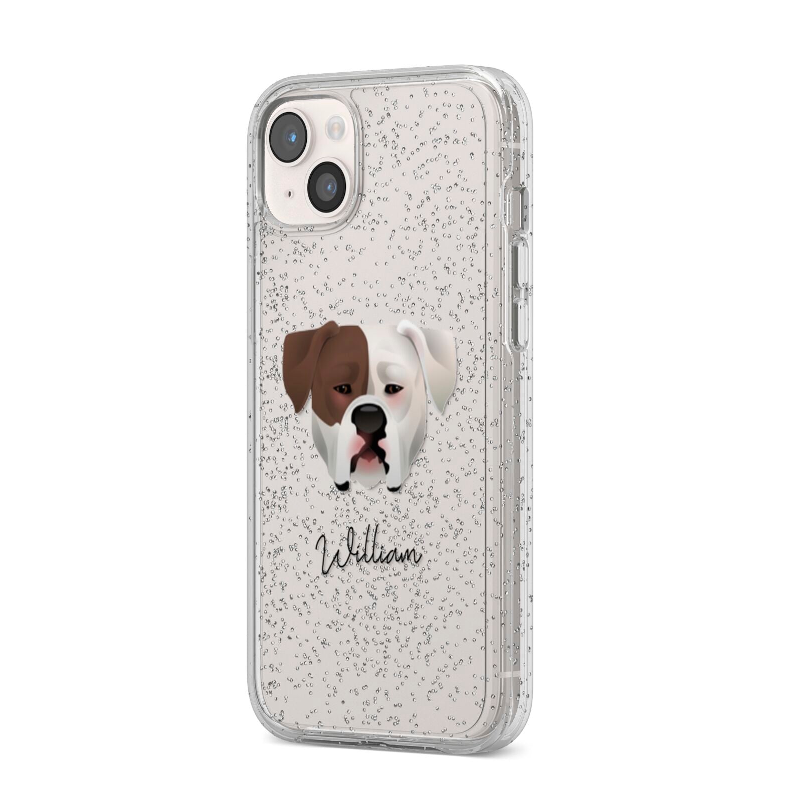 American Bulldog Personalised iPhone 14 Plus Glitter Tough Case Starlight Angled Image