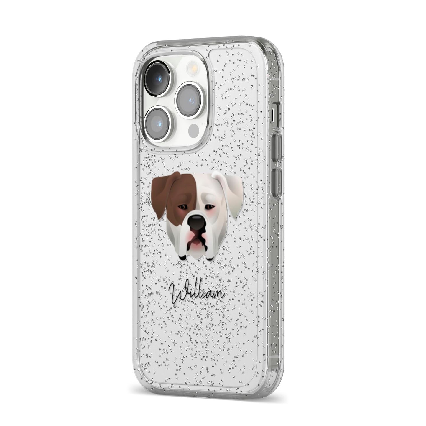 American Bulldog Personalised iPhone 14 Pro Glitter Tough Case Silver Angled Image