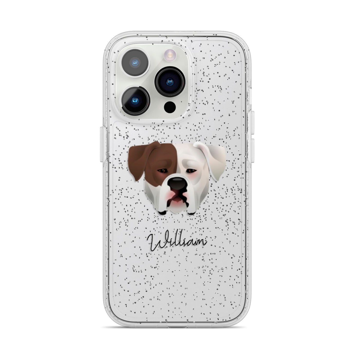 American Bulldog Personalised iPhone 14 Pro Glitter Tough Case Silver