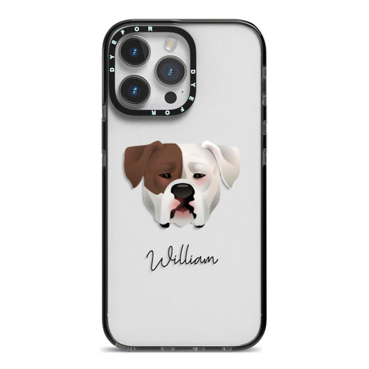 American Bulldog Personalised iPhone 14 Pro Max Black Impact Case on Silver phone
