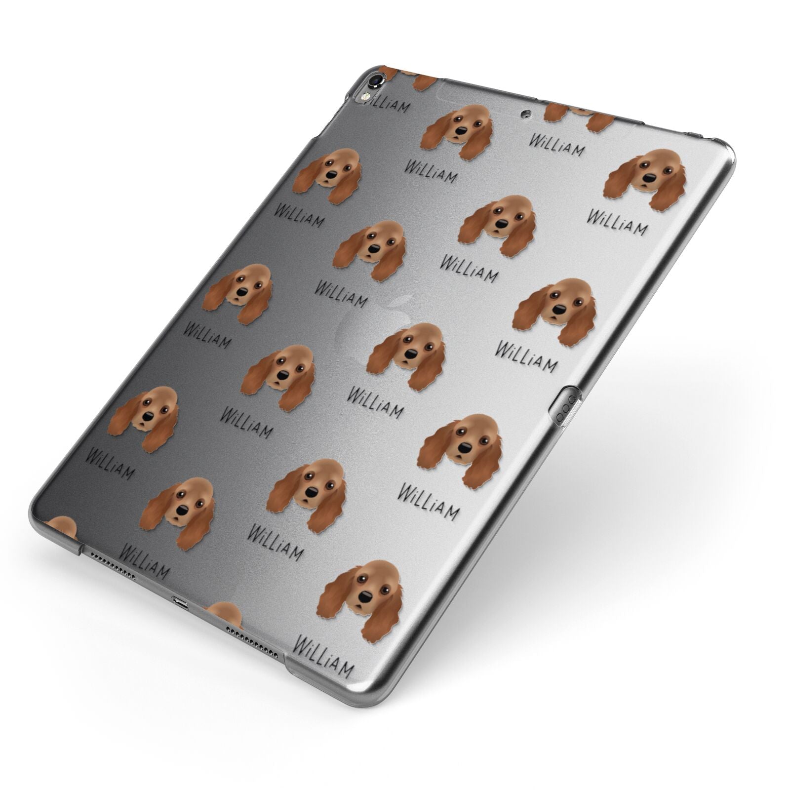 American Cocker Spaniel Icon with Name Apple iPad Case on Grey iPad Side View