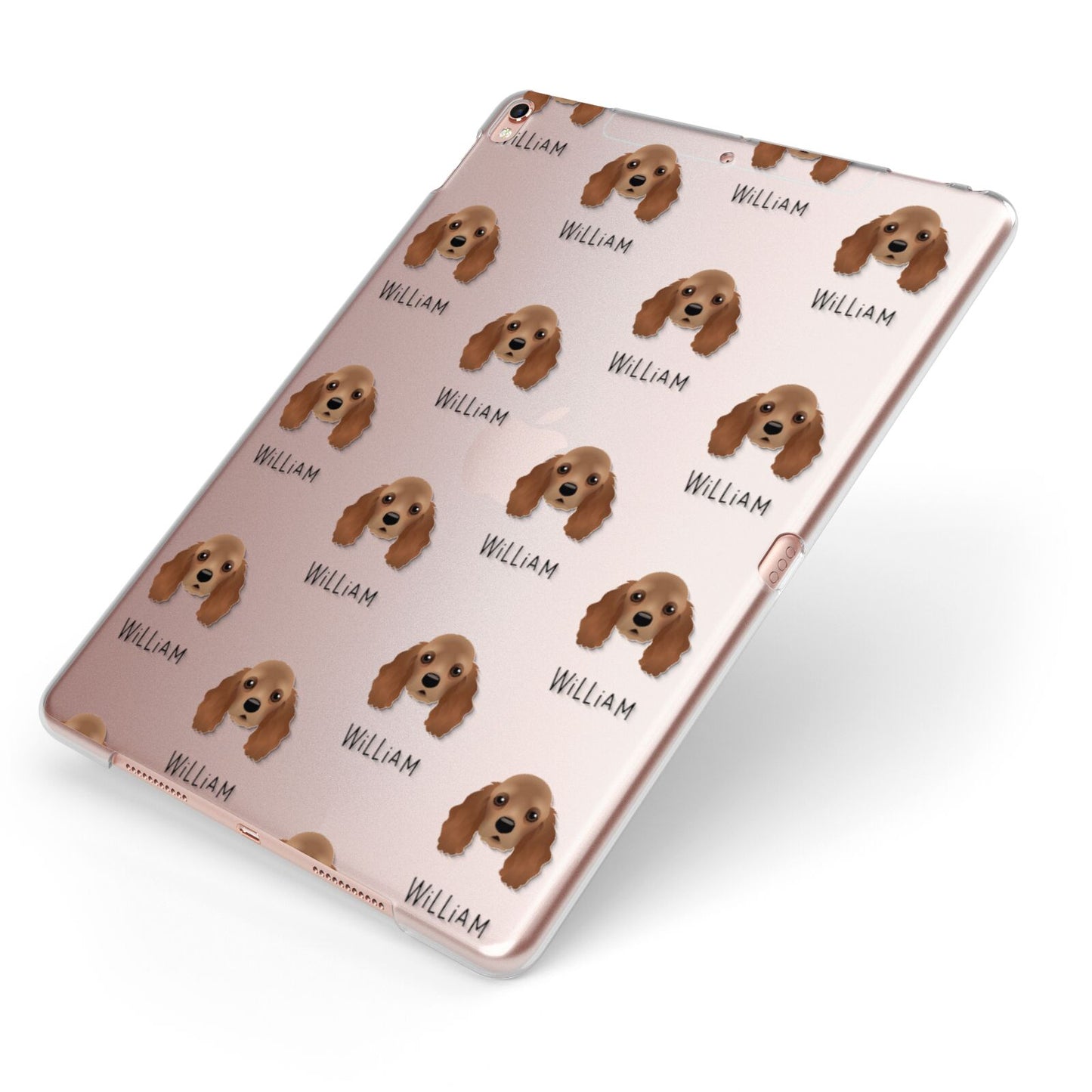 American Cocker Spaniel Icon with Name Apple iPad Case on Rose Gold iPad Side View