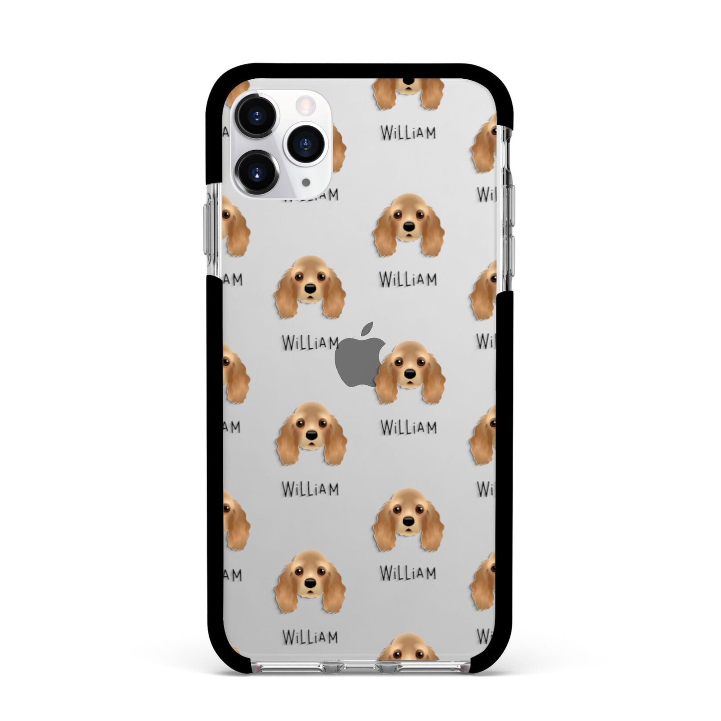 American Cocker Spaniel Icon with Name Apple iPhone 11 Pro Max in Silver with Black Impact Case
