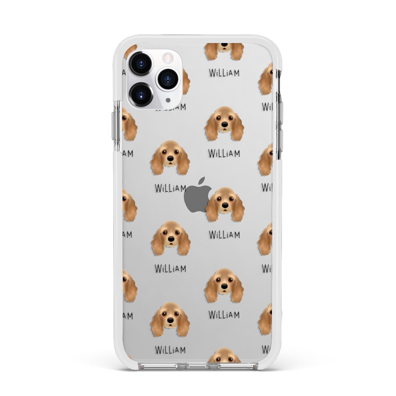 American Cocker Spaniel Icon with Name Apple iPhone 11 Pro Max in Silver with White Impact Case