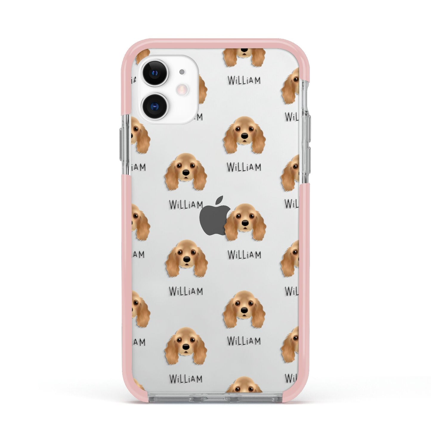 American Cocker Spaniel Icon with Name Apple iPhone 11 in White with Pink Impact Case