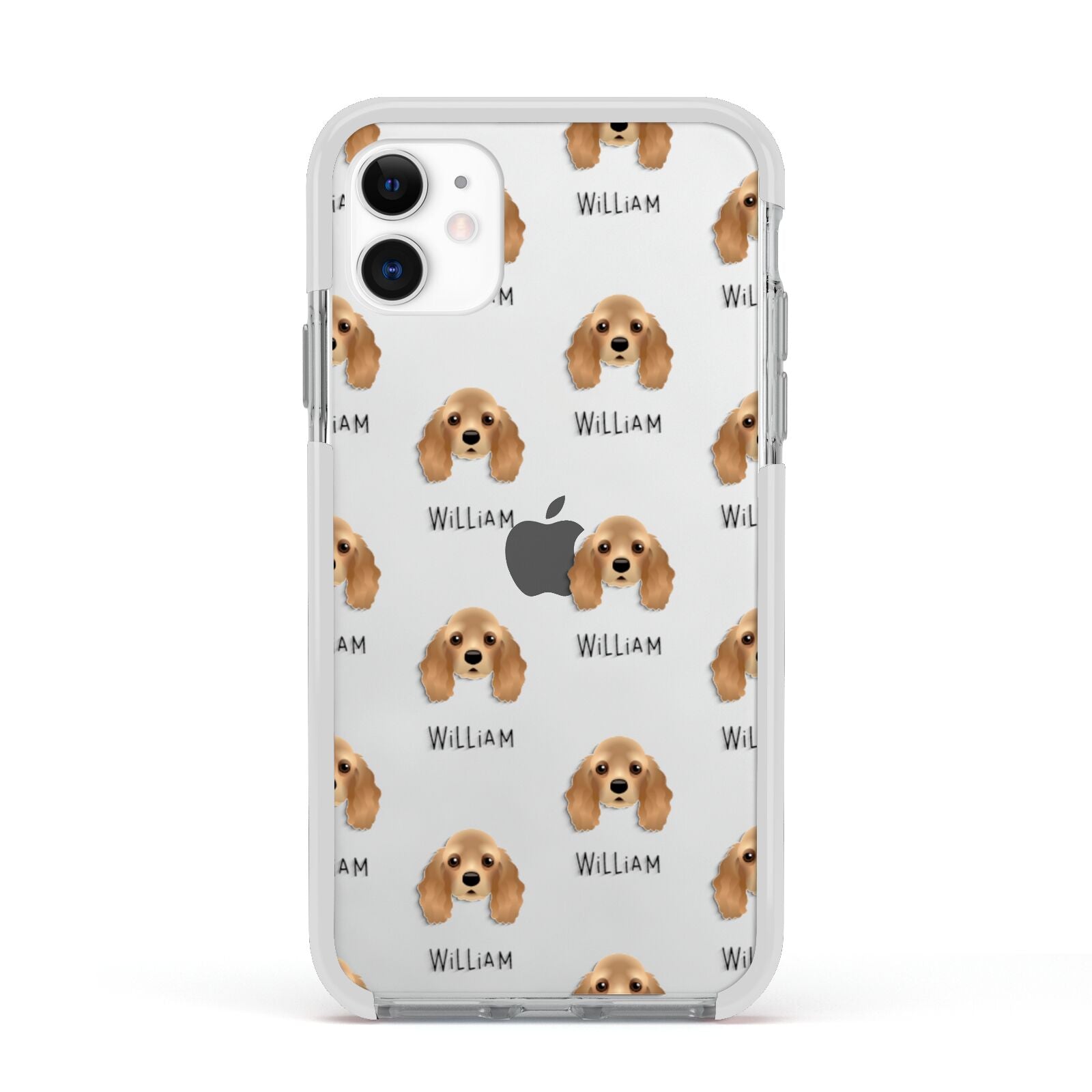 American Cocker Spaniel Icon with Name Apple iPhone 11 in White with White Impact Case