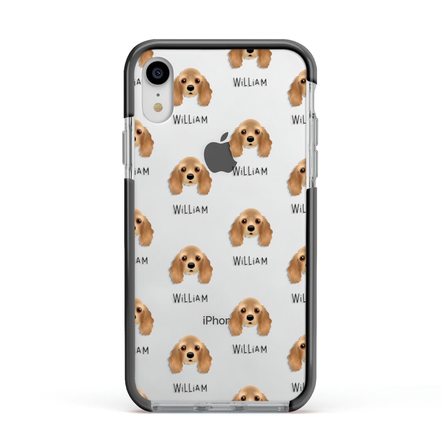 American Cocker Spaniel Icon with Name Apple iPhone XR Impact Case Black Edge on Silver Phone