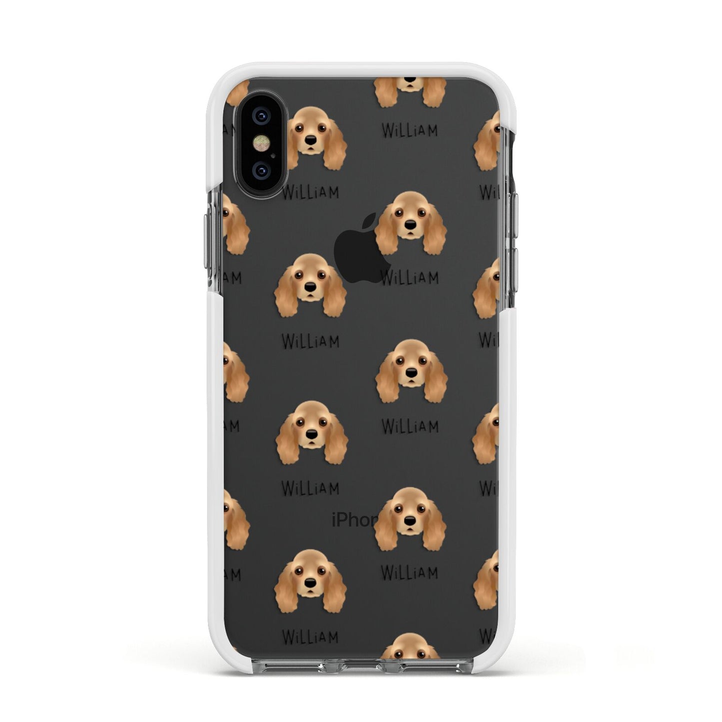American Cocker Spaniel Icon with Name Apple iPhone Xs Impact Case White Edge on Black Phone