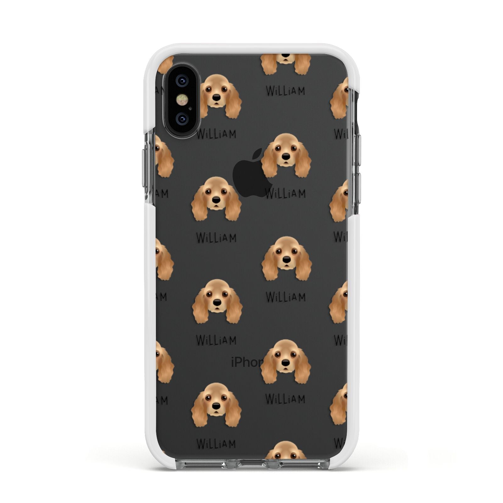 American Cocker Spaniel Icon with Name Apple iPhone Xs Impact Case White Edge on Black Phone
