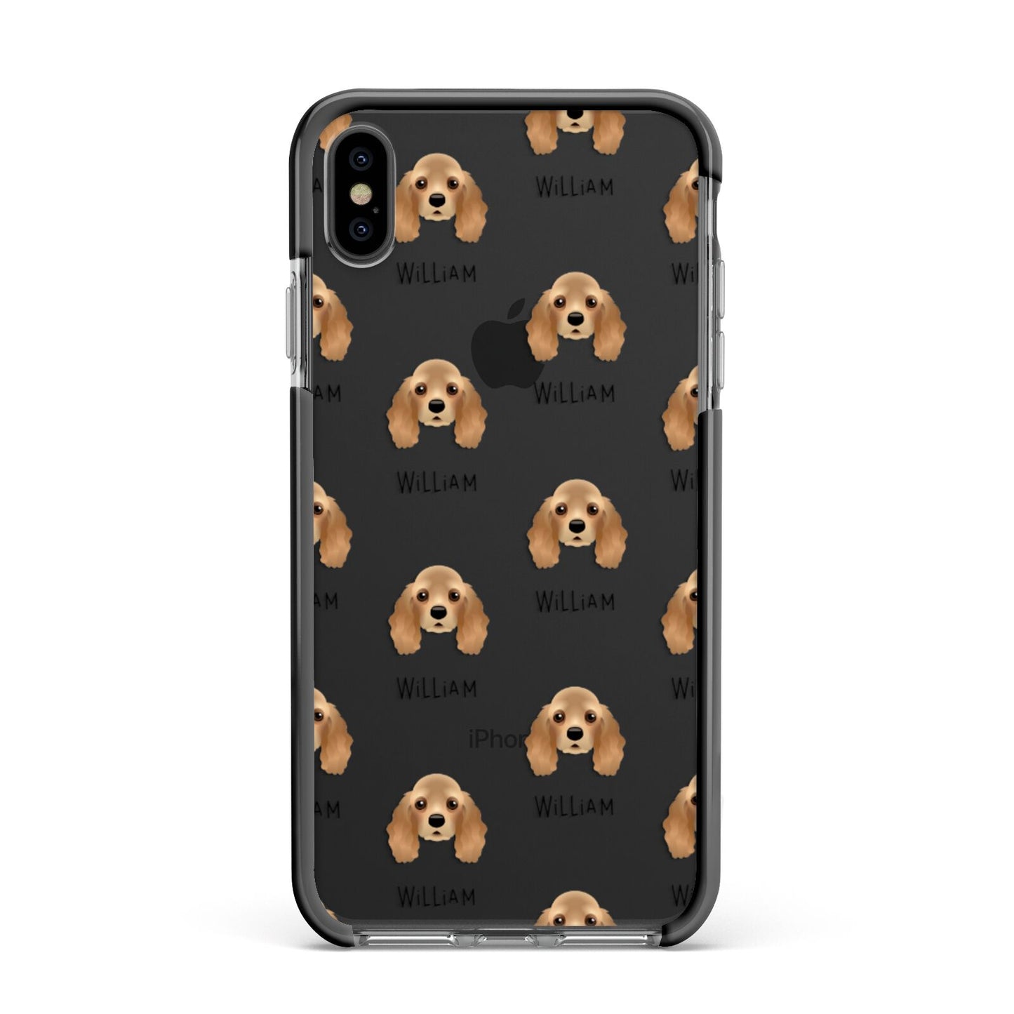 American Cocker Spaniel Icon with Name Apple iPhone Xs Max Impact Case Black Edge on Black Phone