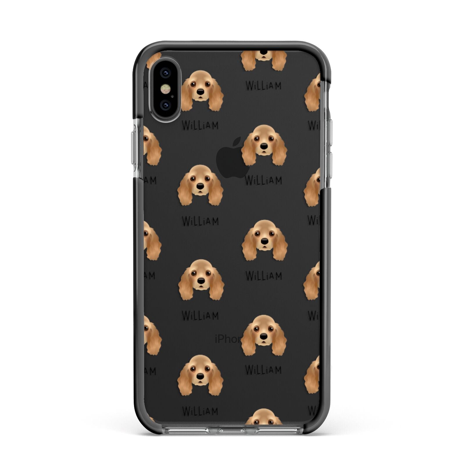 American Cocker Spaniel Icon with Name Apple iPhone Xs Max Impact Case Black Edge on Black Phone