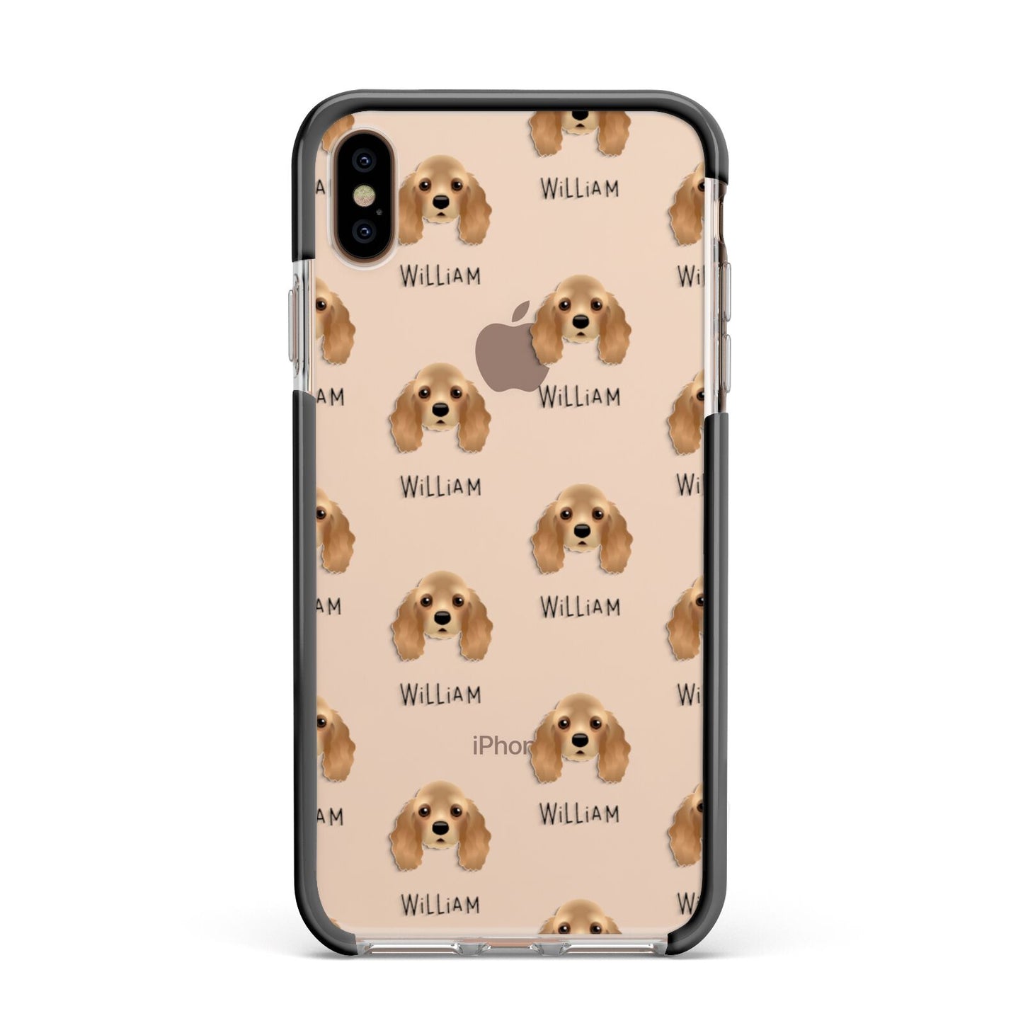 American Cocker Spaniel Icon with Name Apple iPhone Xs Max Impact Case Black Edge on Gold Phone