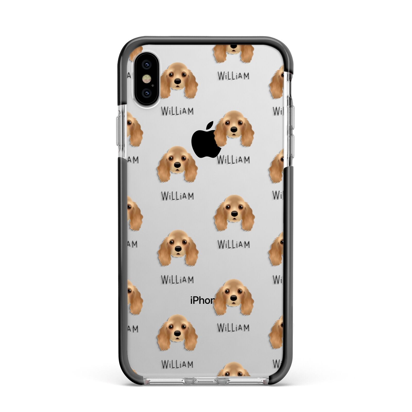 American Cocker Spaniel Icon with Name Apple iPhone Xs Max Impact Case Black Edge on Silver Phone