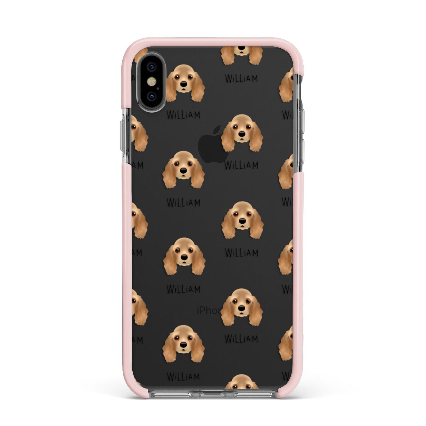 American Cocker Spaniel Icon with Name Apple iPhone Xs Max Impact Case Pink Edge on Black Phone