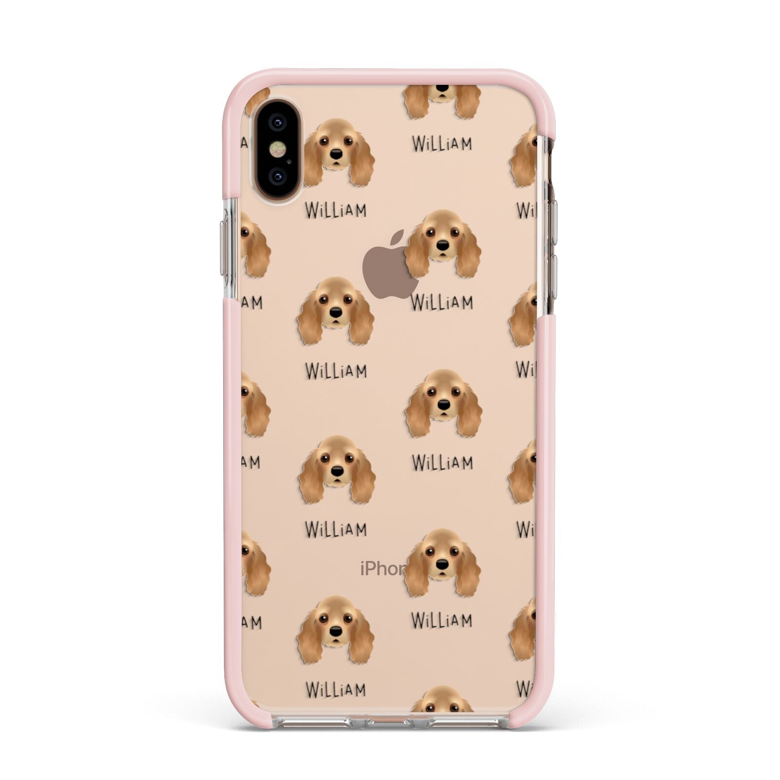American Cocker Spaniel Icon with Name Apple iPhone Xs Max Impact Case Pink Edge on Gold Phone