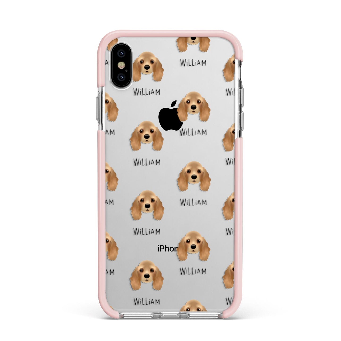American Cocker Spaniel Icon with Name Apple iPhone Xs Max Impact Case Pink Edge on Silver Phone