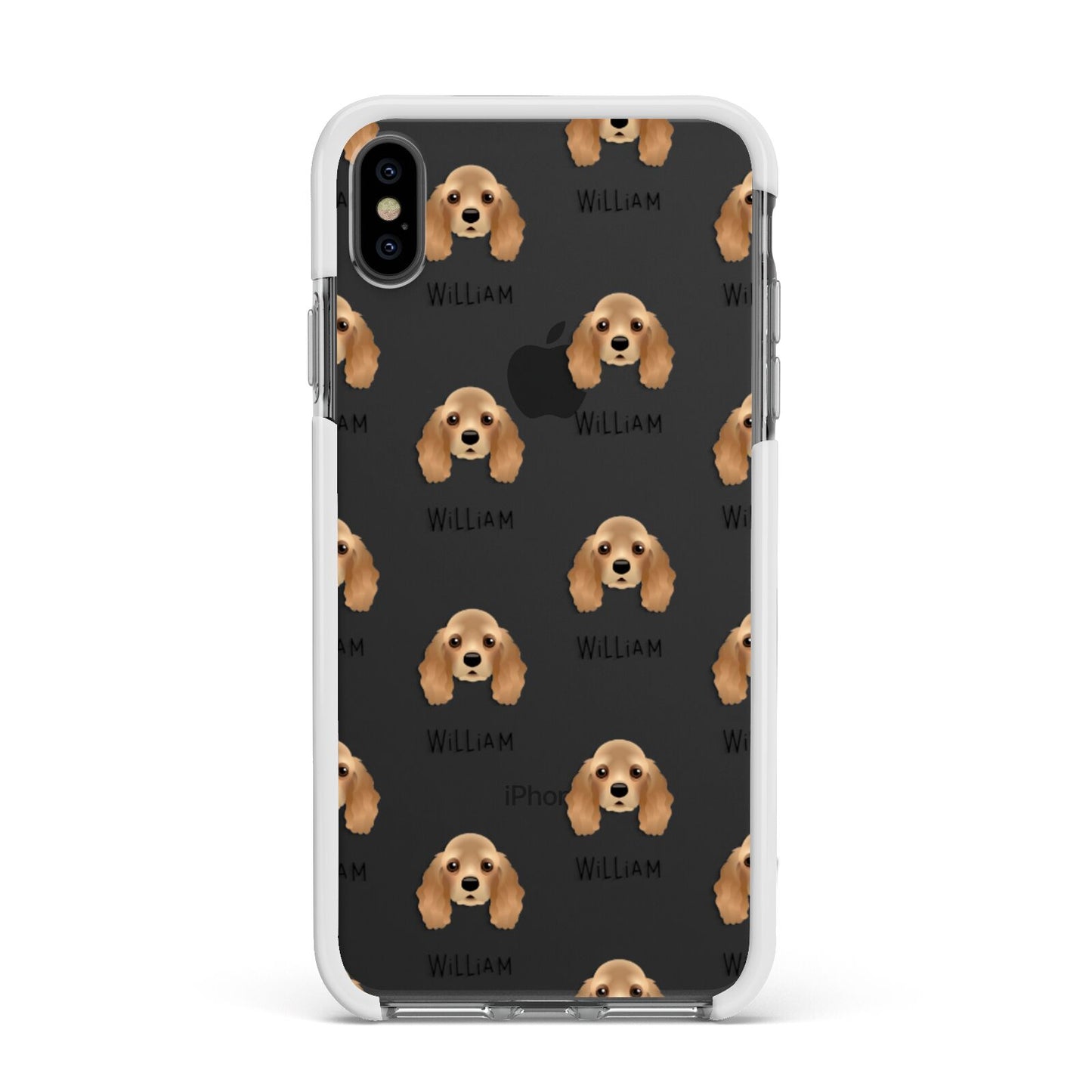 American Cocker Spaniel Icon with Name Apple iPhone Xs Max Impact Case White Edge on Black Phone