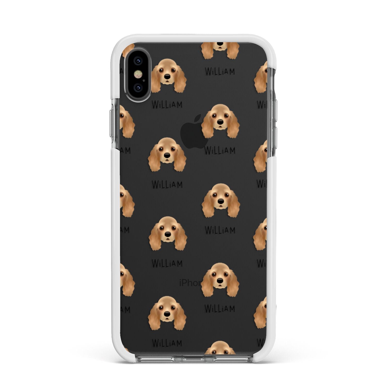 American Cocker Spaniel Icon with Name Apple iPhone Xs Max Impact Case White Edge on Black Phone