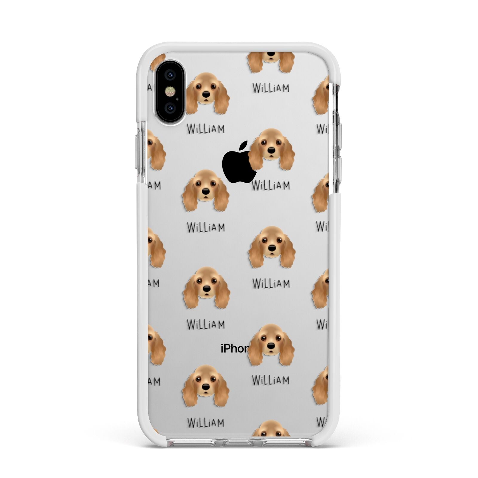 American Cocker Spaniel Icon with Name Apple iPhone Xs Max Impact Case White Edge on Silver Phone
