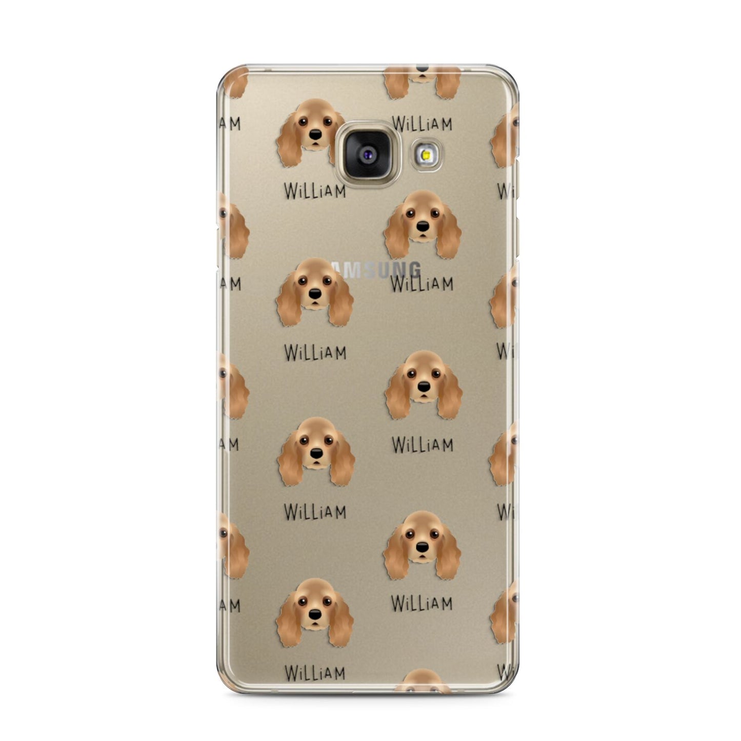 American Cocker Spaniel Icon with Name Samsung Galaxy A3 2016 Case on gold phone