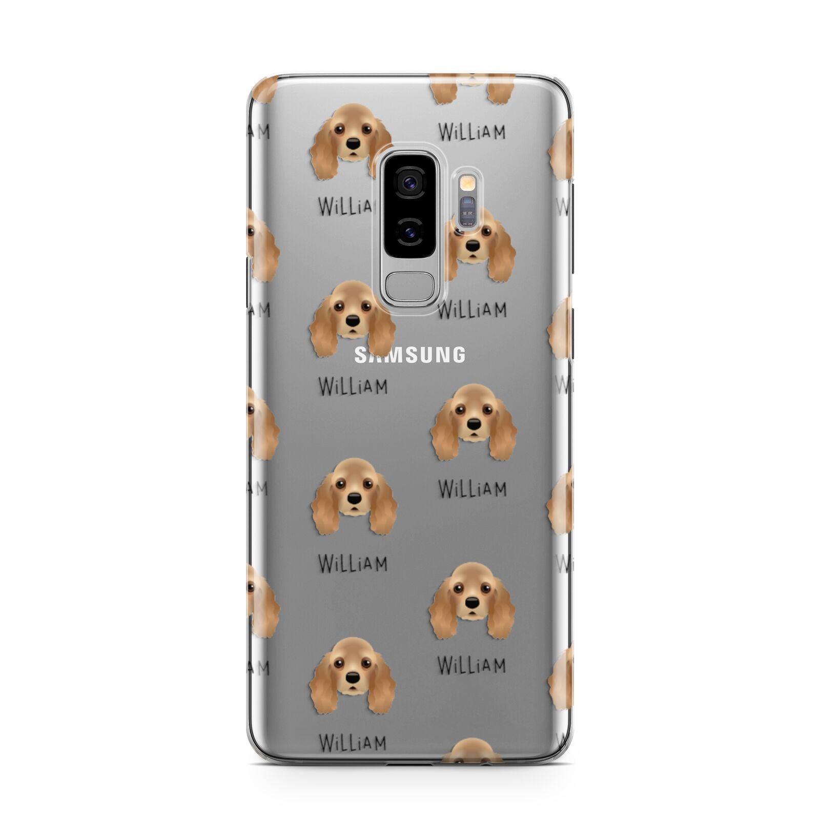 American Cocker Spaniel Icon with Name Samsung Galaxy S9 Plus Case on Silver phone