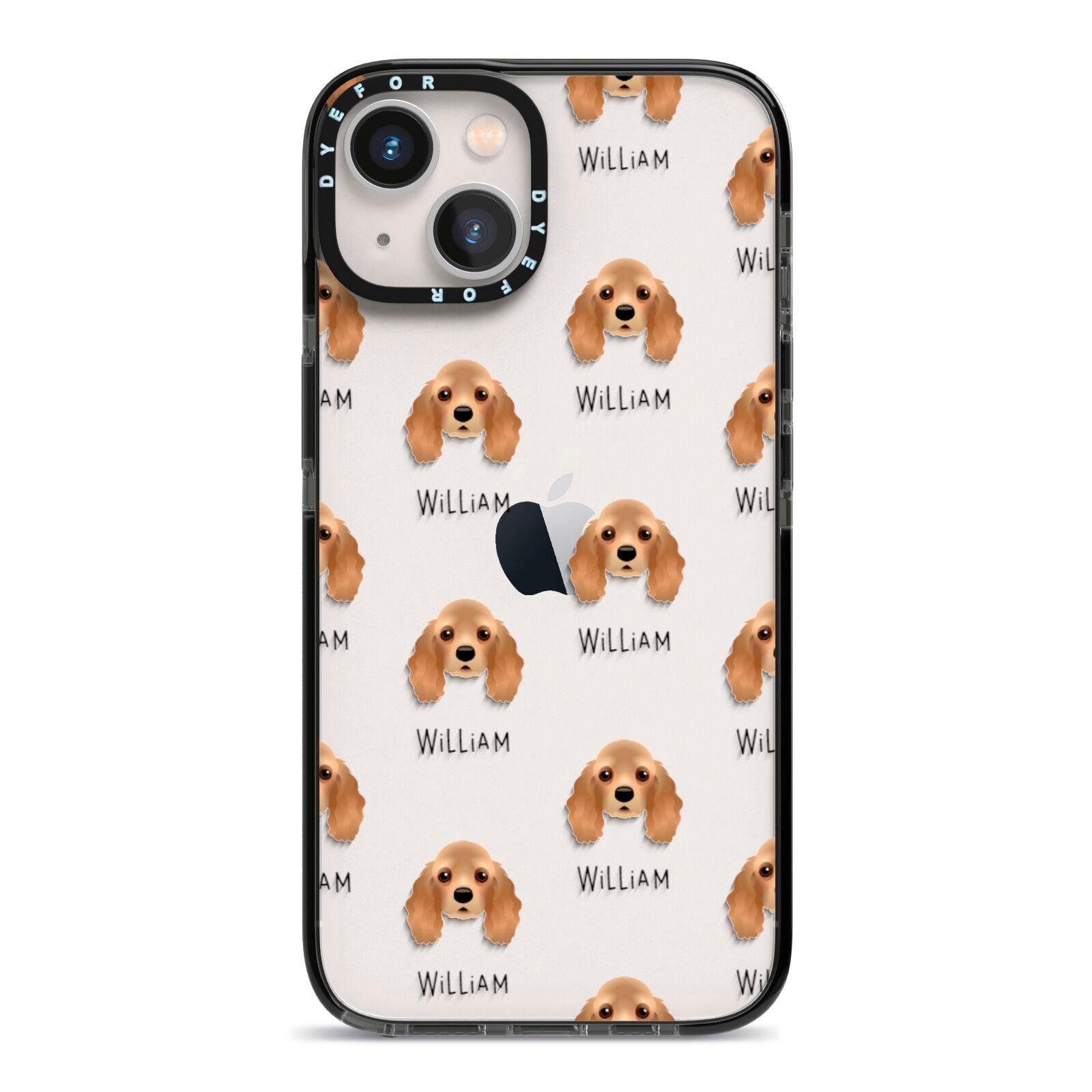 American Cocker Spaniel Icon with Name iPhone 13 Black Impact Case on Silver phone
