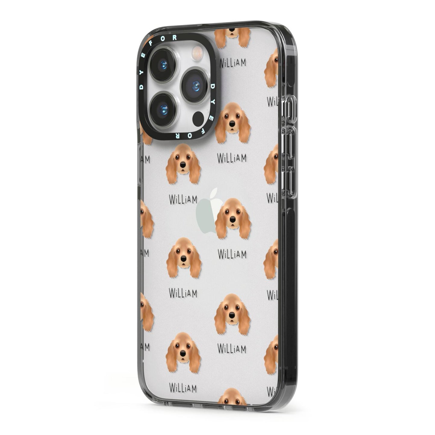 American Cocker Spaniel Icon with Name iPhone 13 Pro Black Impact Case Side Angle on Silver phone