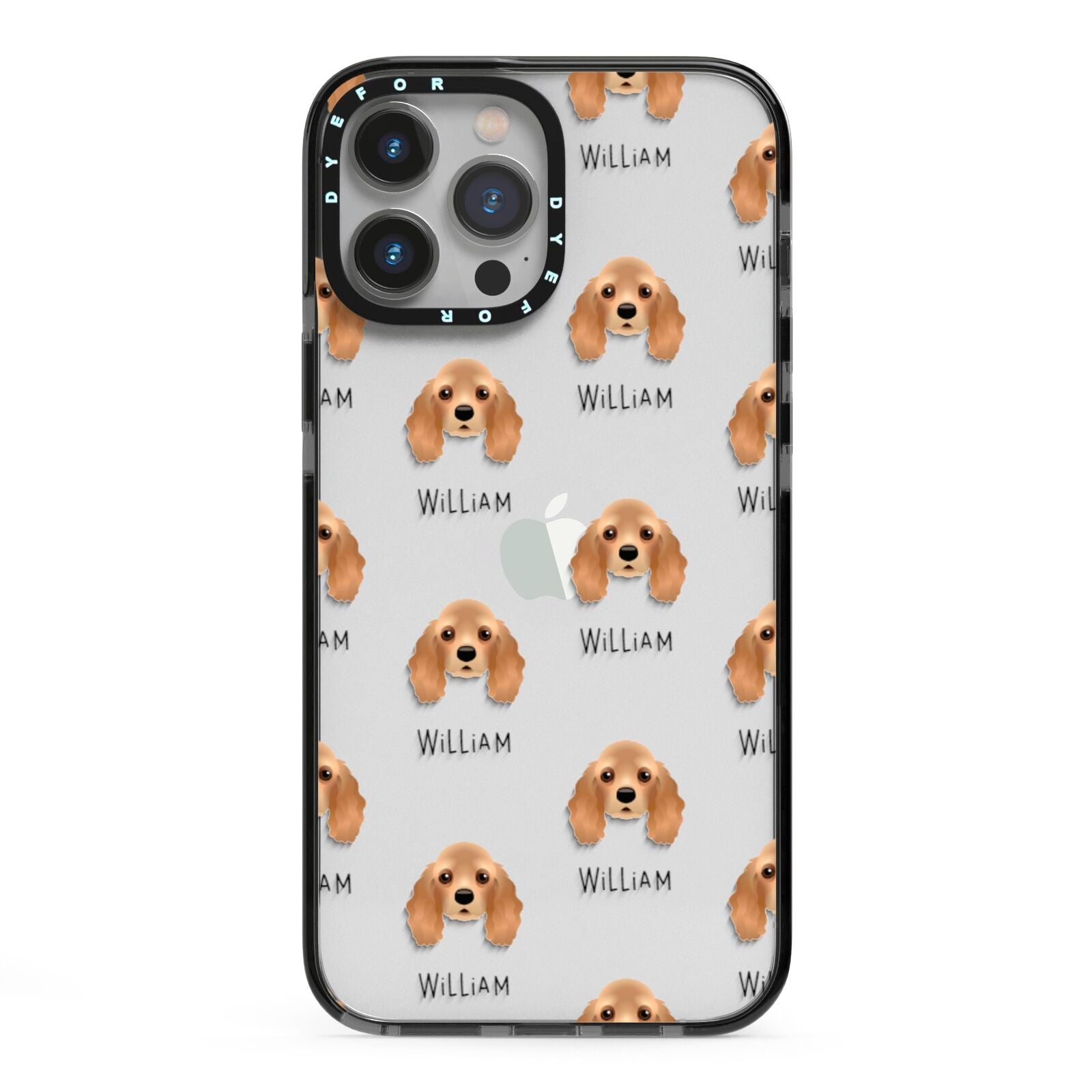 American Cocker Spaniel Icon with Name iPhone 13 Pro Max Black Impact Case on Silver phone