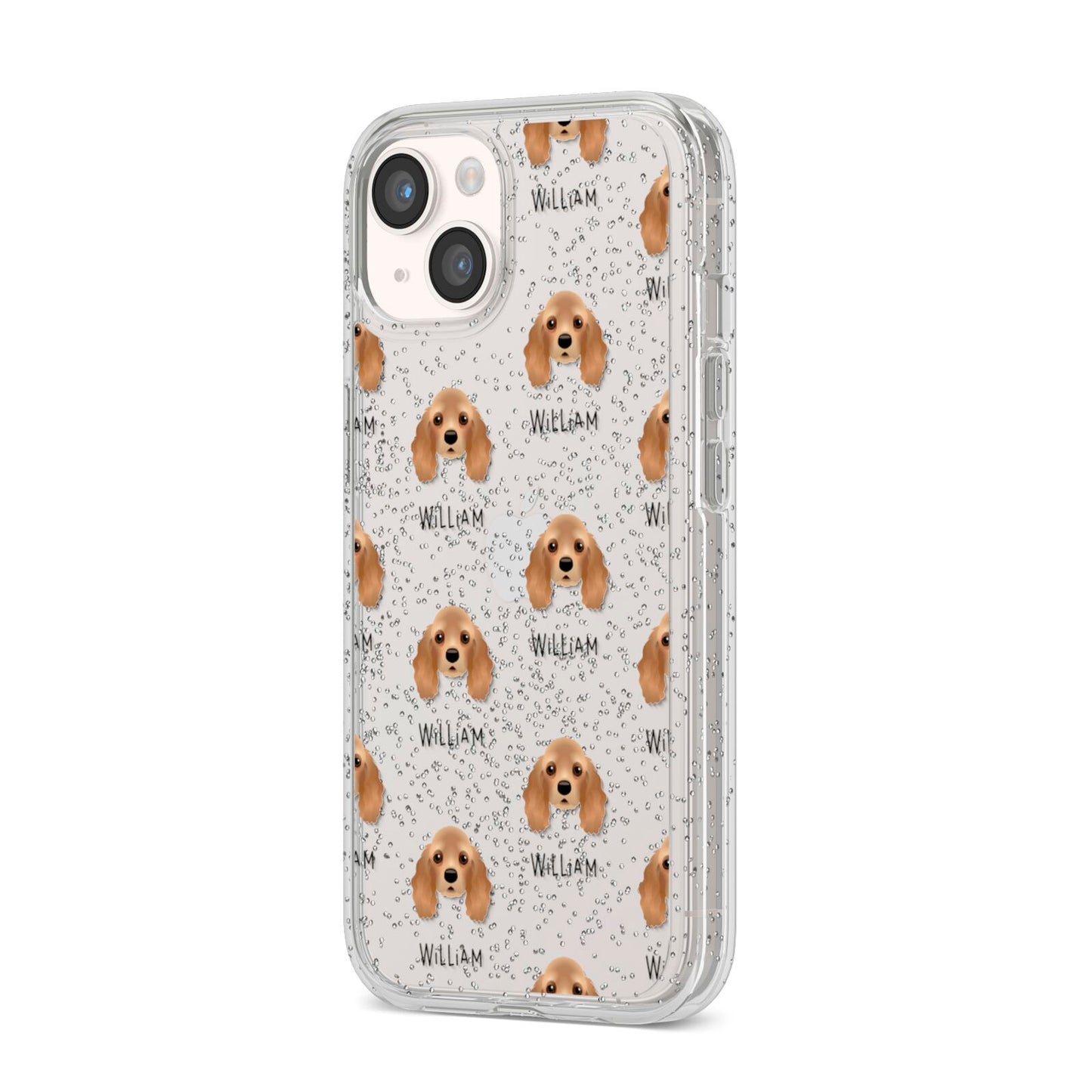 American Cocker Spaniel Icon with Name iPhone 14 Glitter Tough Case Starlight Angled Image