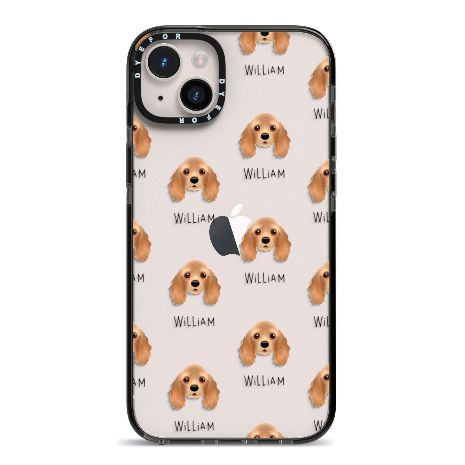 American Cocker Spaniel Icon with Name iPhone 14 Plus Black Impact Case on Silver phone